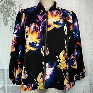QVC Susan Graver Womens Black Floral Zip Up Bomber Jacket Plus Sz. 1X USED